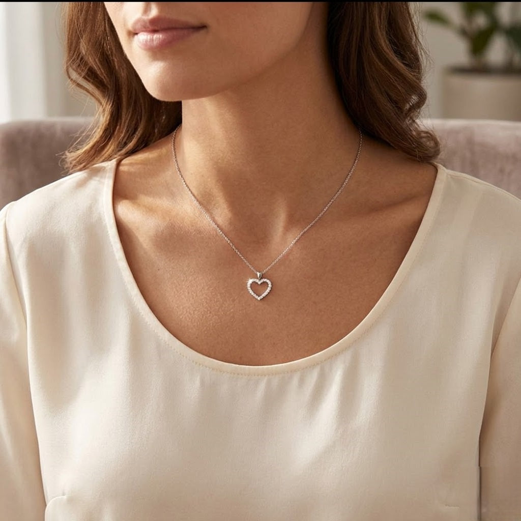 Heart Round Cut Diamond Pendant | Heart Diamond Pendant Without Chain