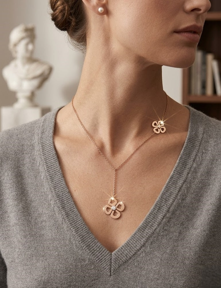 Floral Diamond Pendant Necklace in Rose Gold