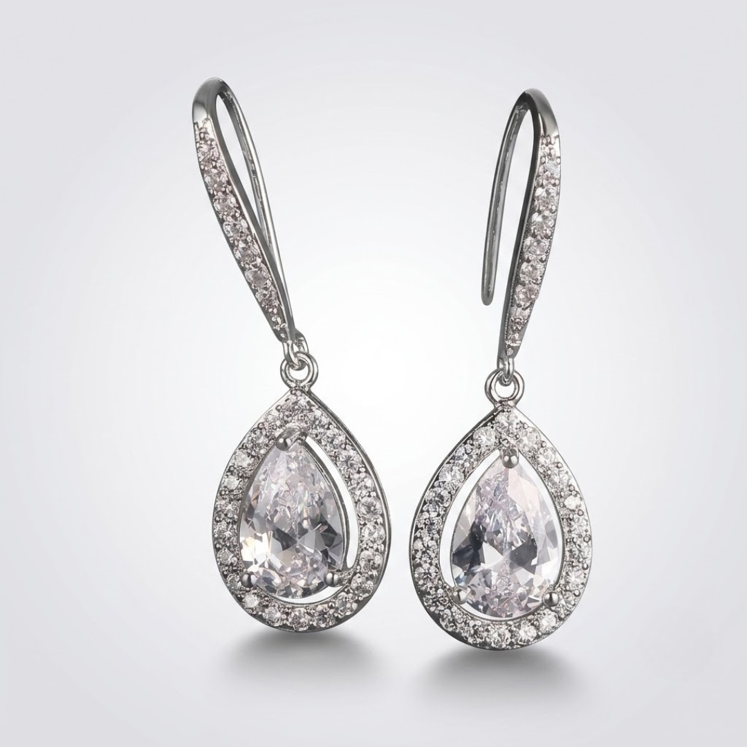Lab Grown Diamond Pear Halo Dangle Drop Earrings Platinum 950