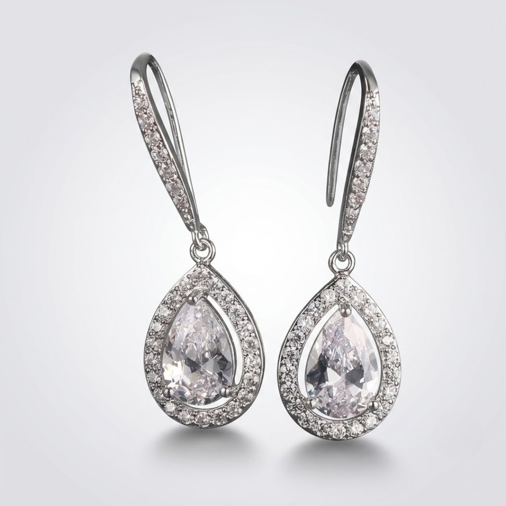 Lab Grown Diamond Pear Halo Dangle Drop Earrings Platinum 950