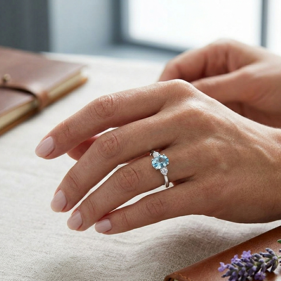 Oval Aquamarine Engagement Gold Ring