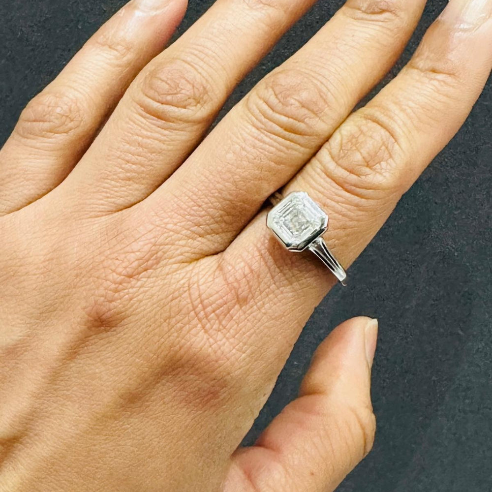 Asscher Cut Lab Grown Diamond Bezel Set Solitaire Ring in 9K White Gold | Bezel Set
