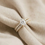 Oval 2.55ct Hidden Halo Lab Diamond Engagement Ring With Side Stones in 18K Gold