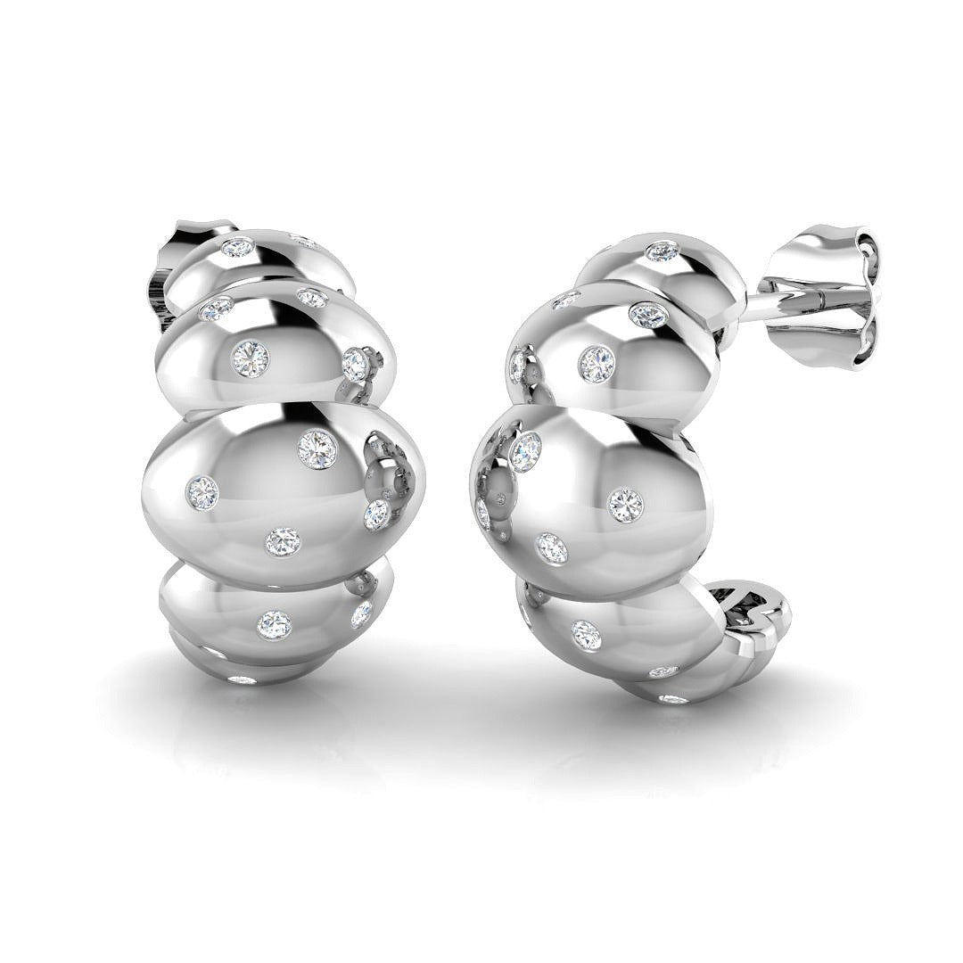 Stunning 0.25Ct Scattered Diamond Bubble Hoop Earrings in White Gold