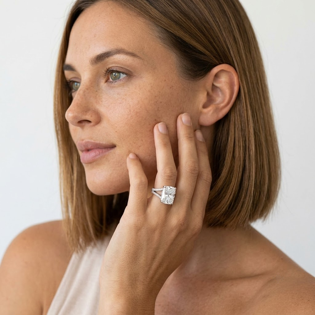 Cushion Cut Diamond Split Pavé Engagement Ring in White Gold | Natural & Lab Grown | IGI Certified