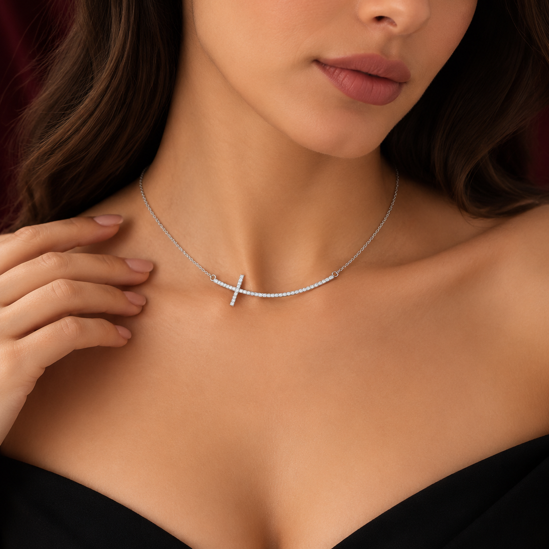 Diamond Sideways Cross Bar Necklace in White | Gold Gold & Platinum