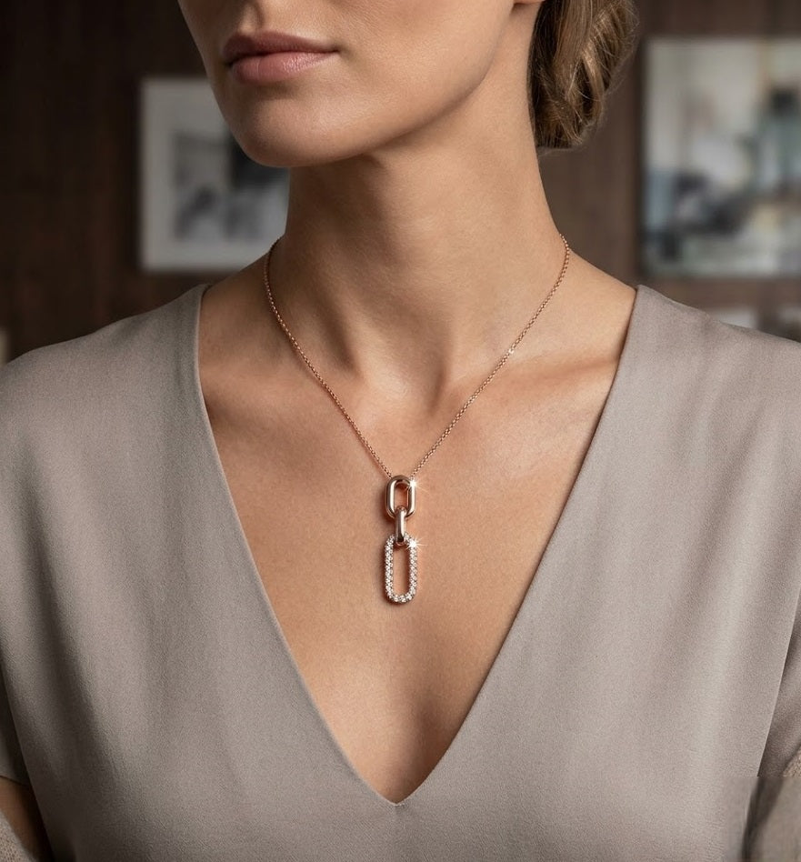 Rose Gold Diamond Link Pendant Without Chain