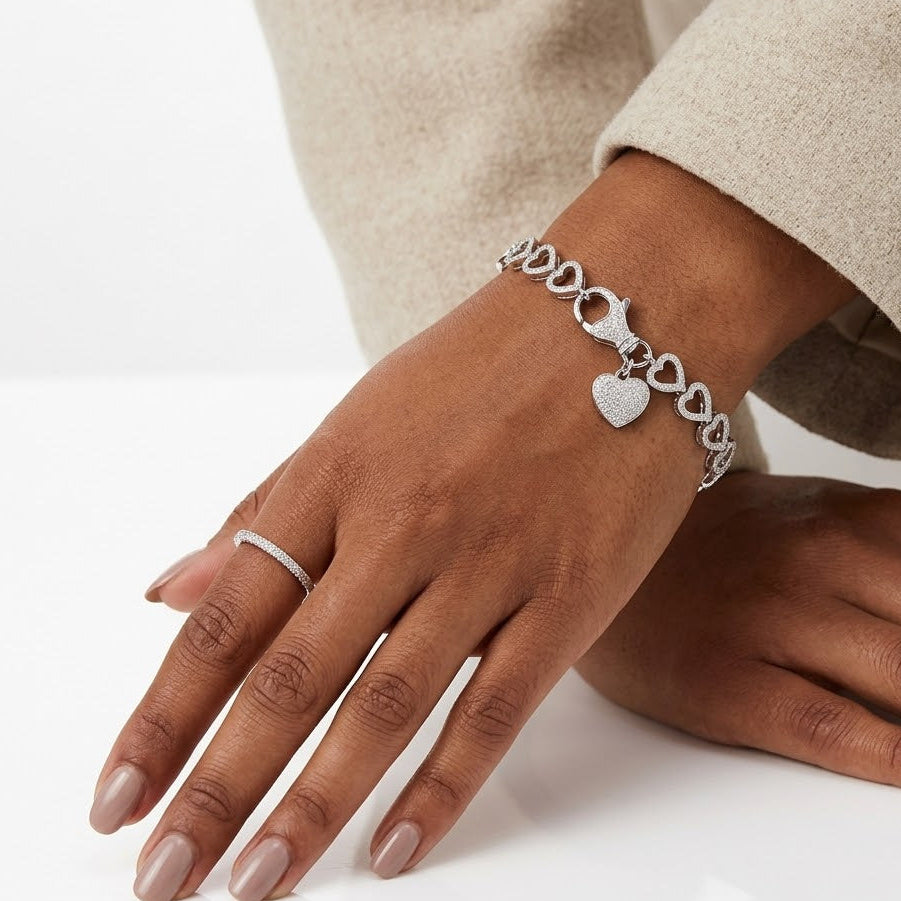 Diamond Heart Sterling Silver Bracelet