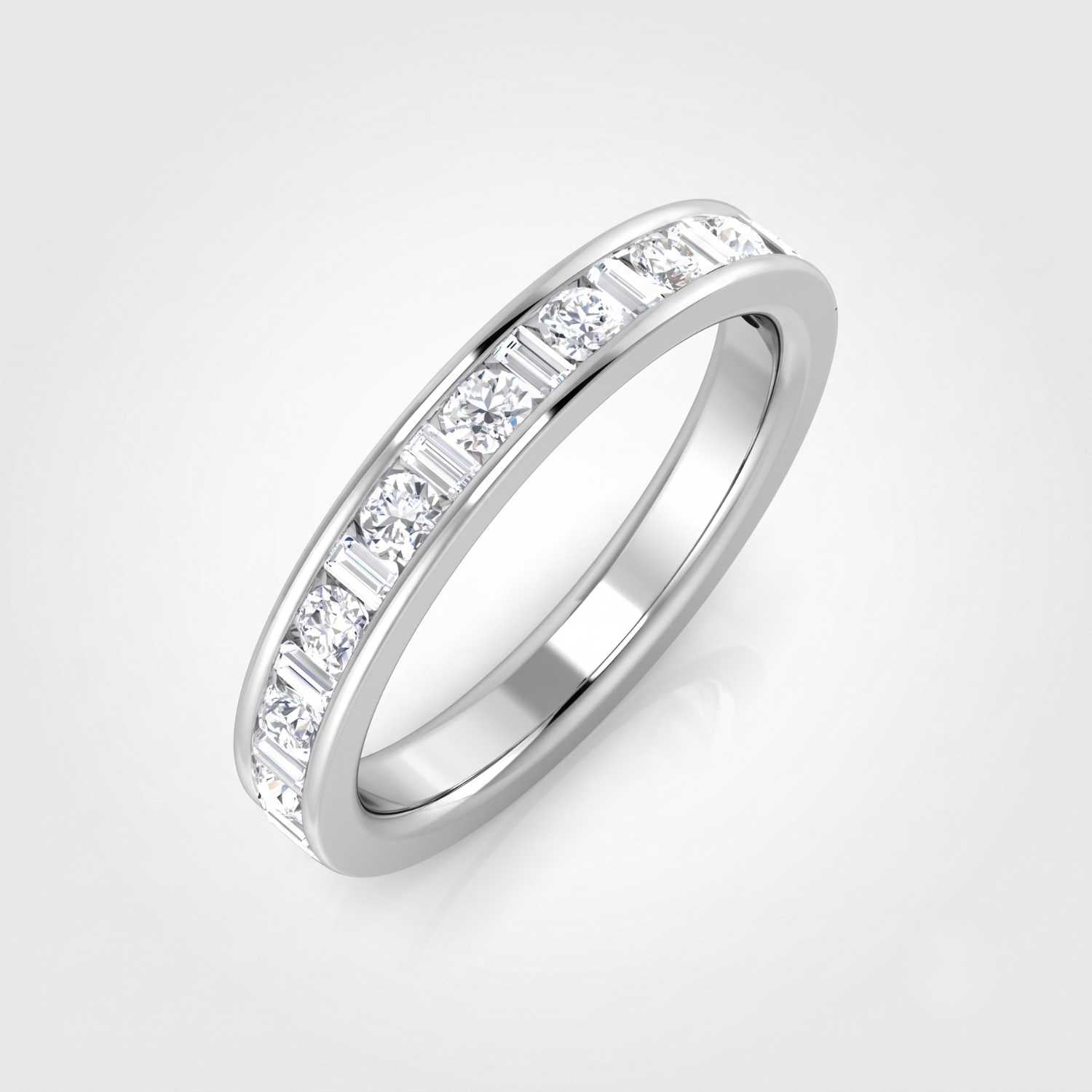 Baguette & Round Cut Half Eternity Ring Anniversary Gift Diamond