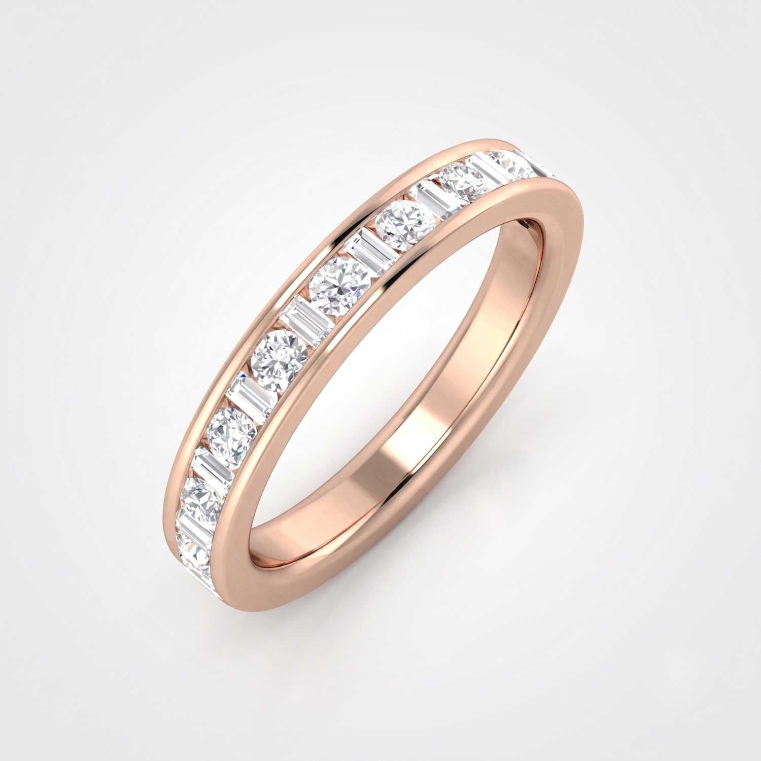 Baguette & Round Cut Half Eternity Ring Christmas Gift Lab Diamond