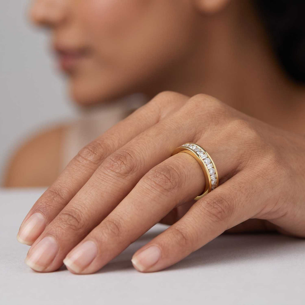 Baguette & Round Cut Half Eternity Ring Wedding Band Gift Gold