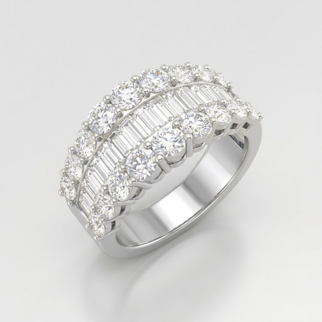 Elegant baguette and round diamond eternity band by Fine Diam.