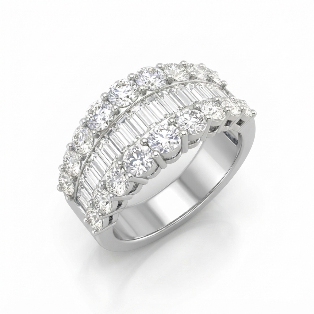 Elegant baguette and round diamond eternity band by Fine Diam.