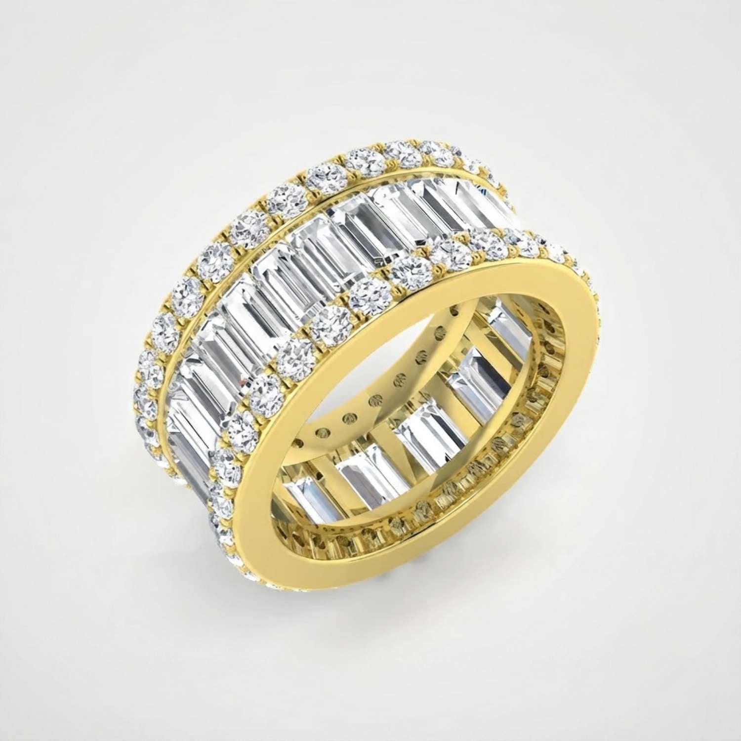 Baguette & Round Diamond Triple Row Eternity Ring Wedding Band Gift