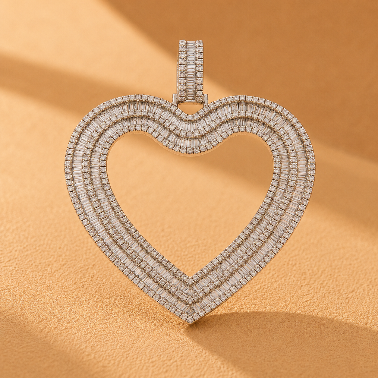WGI 5.12Ct Natural Baguette & Round Diamond Designer Pendant 9k White Gold Ready To Ship