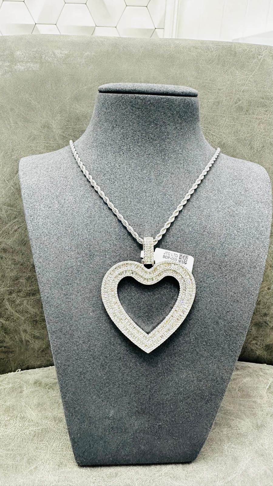 WGI 5.12Ct Natural Baguette & Round Diamond Designer Pendant 9k White Gold Ready To Ship