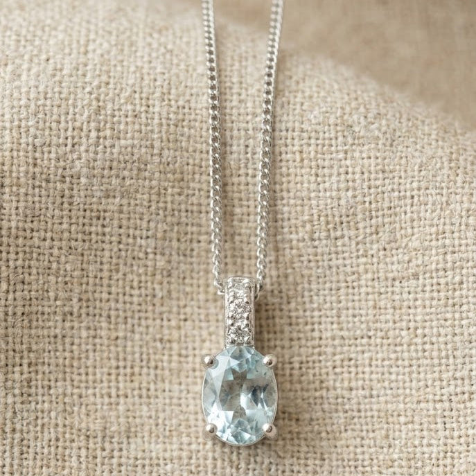 Aquamarine 0.34CT And Diamond 9K White Gold Pendant Necklace