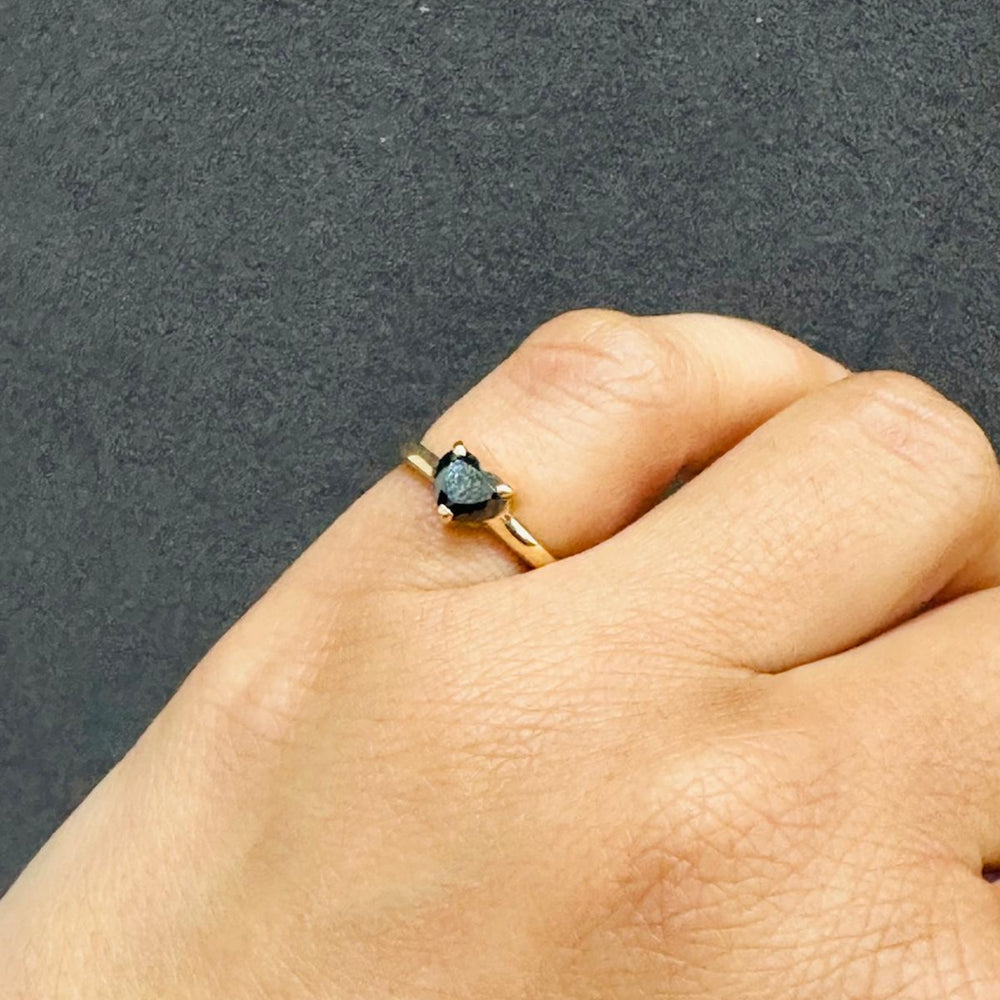 heart cut black diamond ring