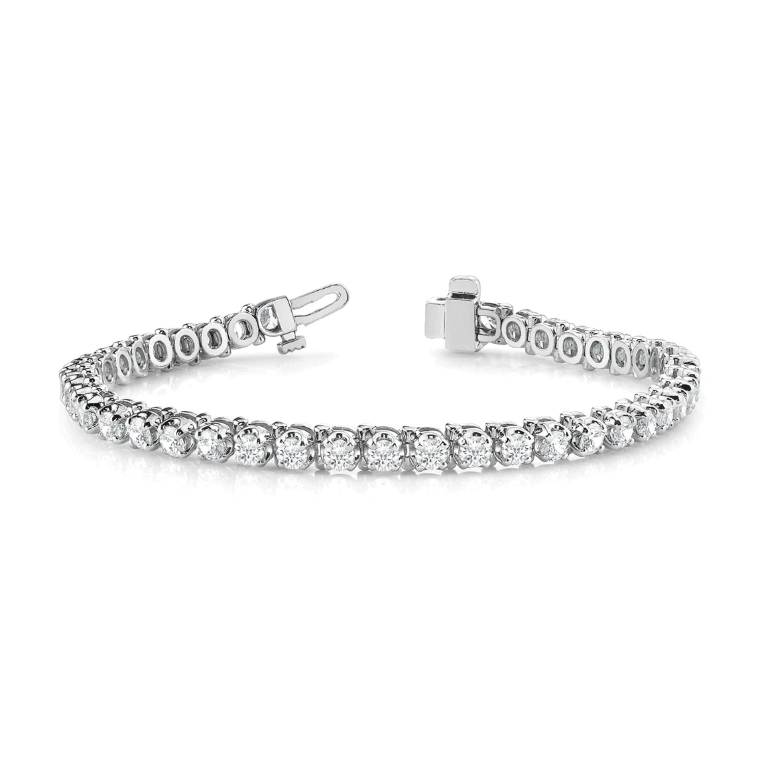 3.10Ct Round Cut Natural Diamond Crown Set Tennis Bracelet in 9K White gold