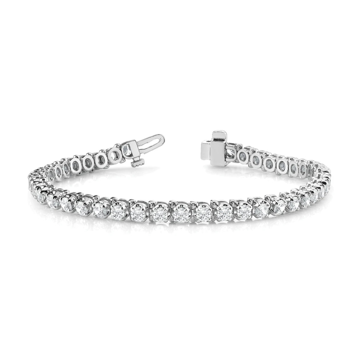 3.10Ct Round Cut Natural Diamond Crown Set Tennis Bracelet in 9K White gold