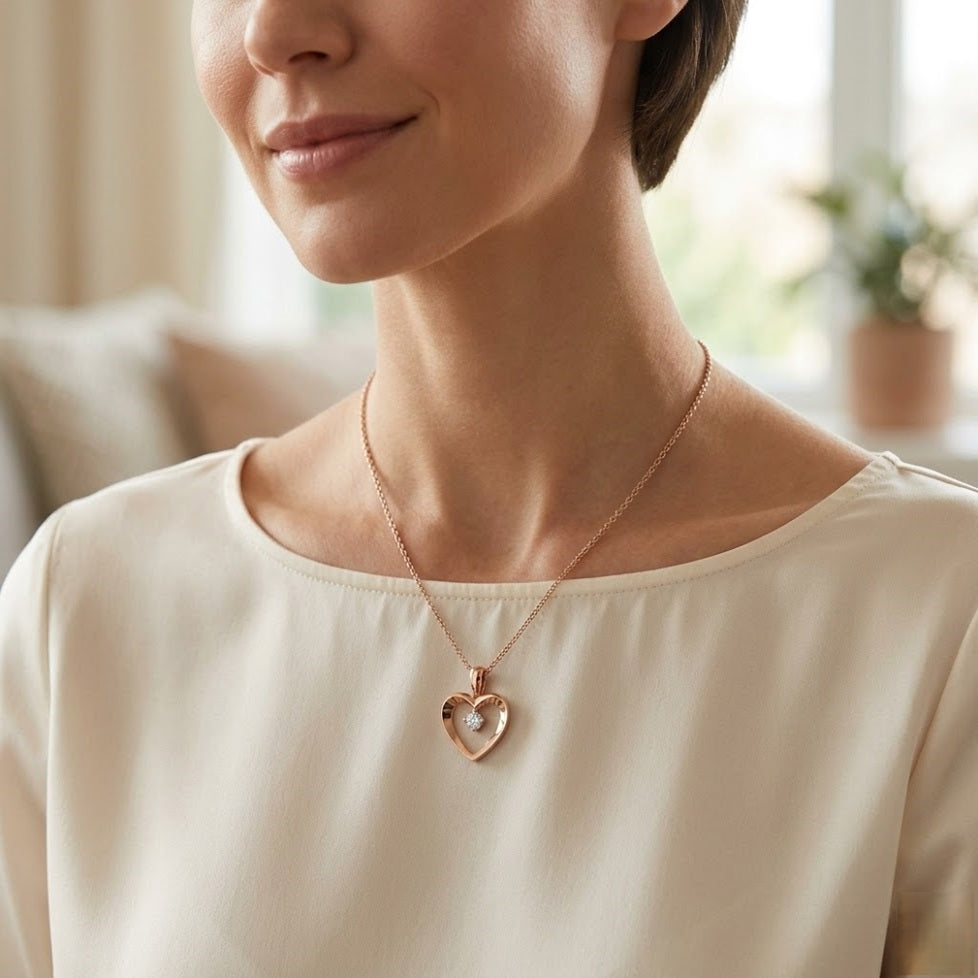 Heart Round Diamond Pendant | Minimalist Heart Diamond Pendant Without Chain