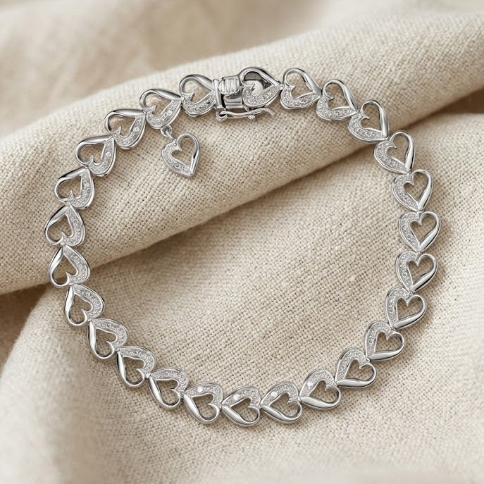 Diamond Heart Sterling Silver Bracelet