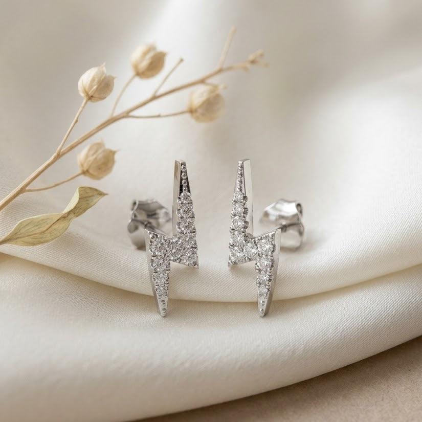 0.09ct Natural Diamond Sparkling Lightning-Bolt Stud Earrings in 9K White or Yellow Gold