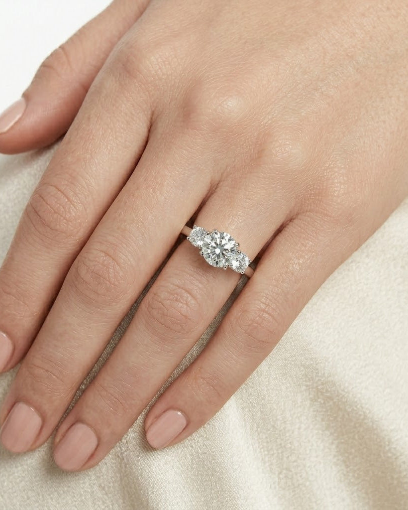 3 Stone Round Cut Lab Diamond Ring 0.50ct in 925 Silver