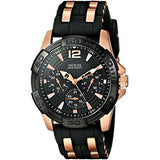 GUESS Men's Sporty Multi-Function Watch – Black Silicone Strap, Rose Gold-Tone Details