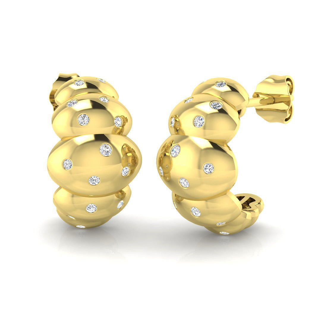 Stunning 0.25Ct Scattered Diamond Bubble Hoop Earrings in White Gold