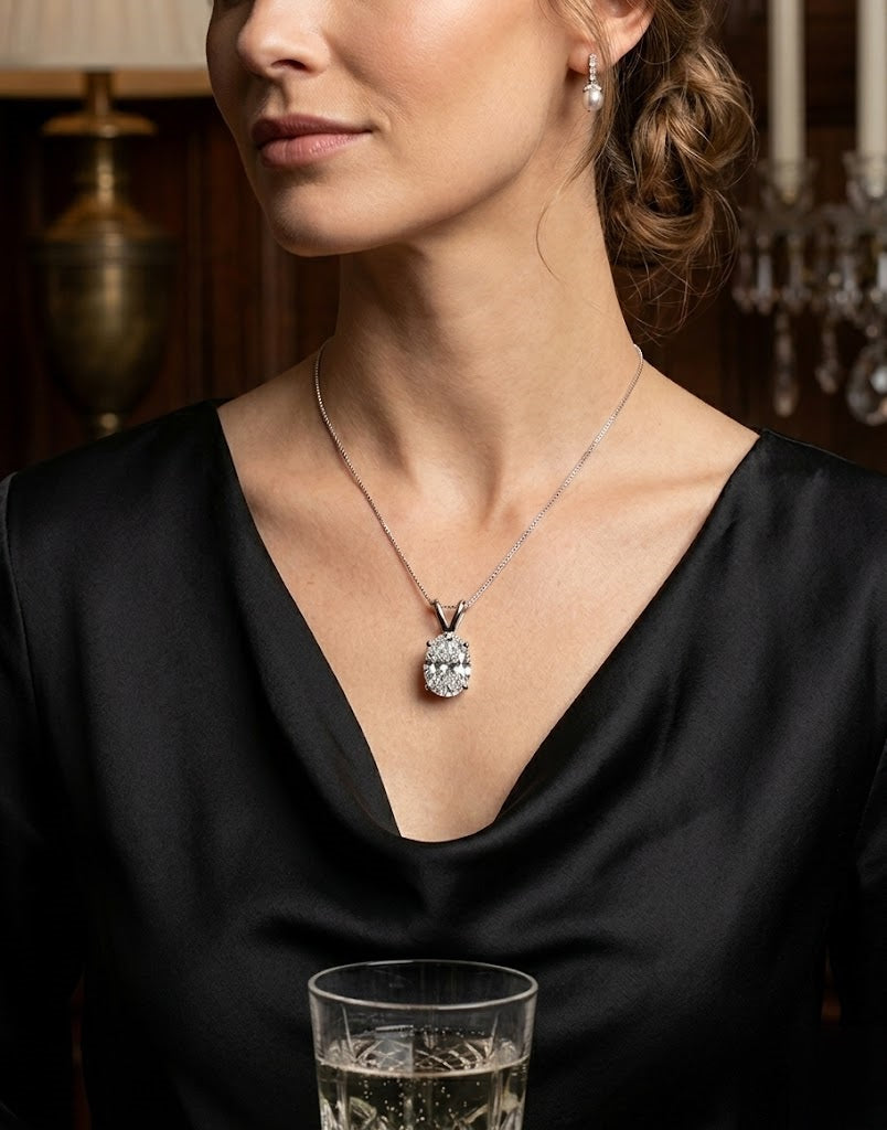 Pendentif solitaire ovale en diamant de laboratoire, couleur D, pureté VVS, de 0,20 ct à 2,00 ct