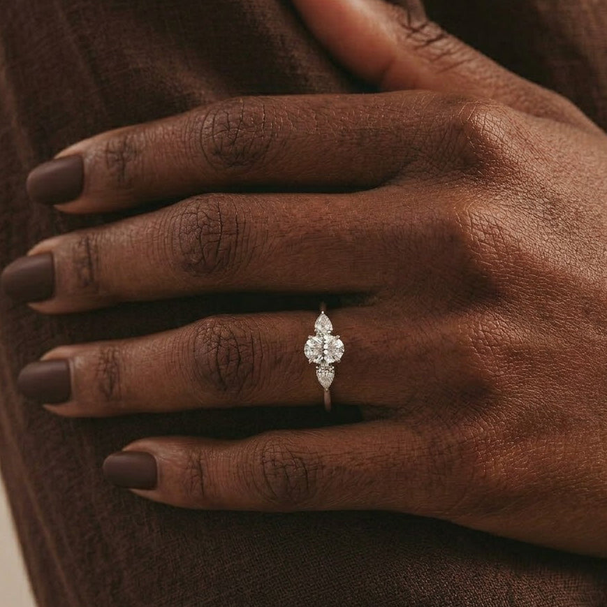 Three Stone Engagement Ring 0.50ct Oval Lab Diamond in 925 Silver | FineDiam