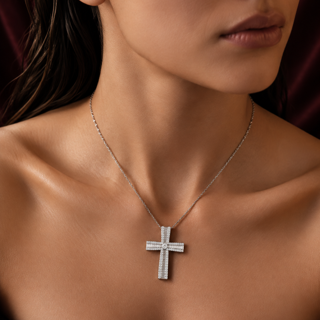 4.00Ct Diamond Cross Pendant in Rose Gold, Yellow Gold, White Gold or Platinum