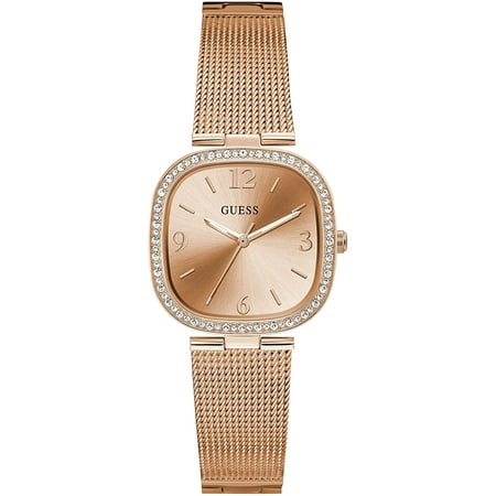 Guess Damen-Armbanduhr mit roségoldfarbenem Mesh-Armband – 32 mm Kristallgehäuse