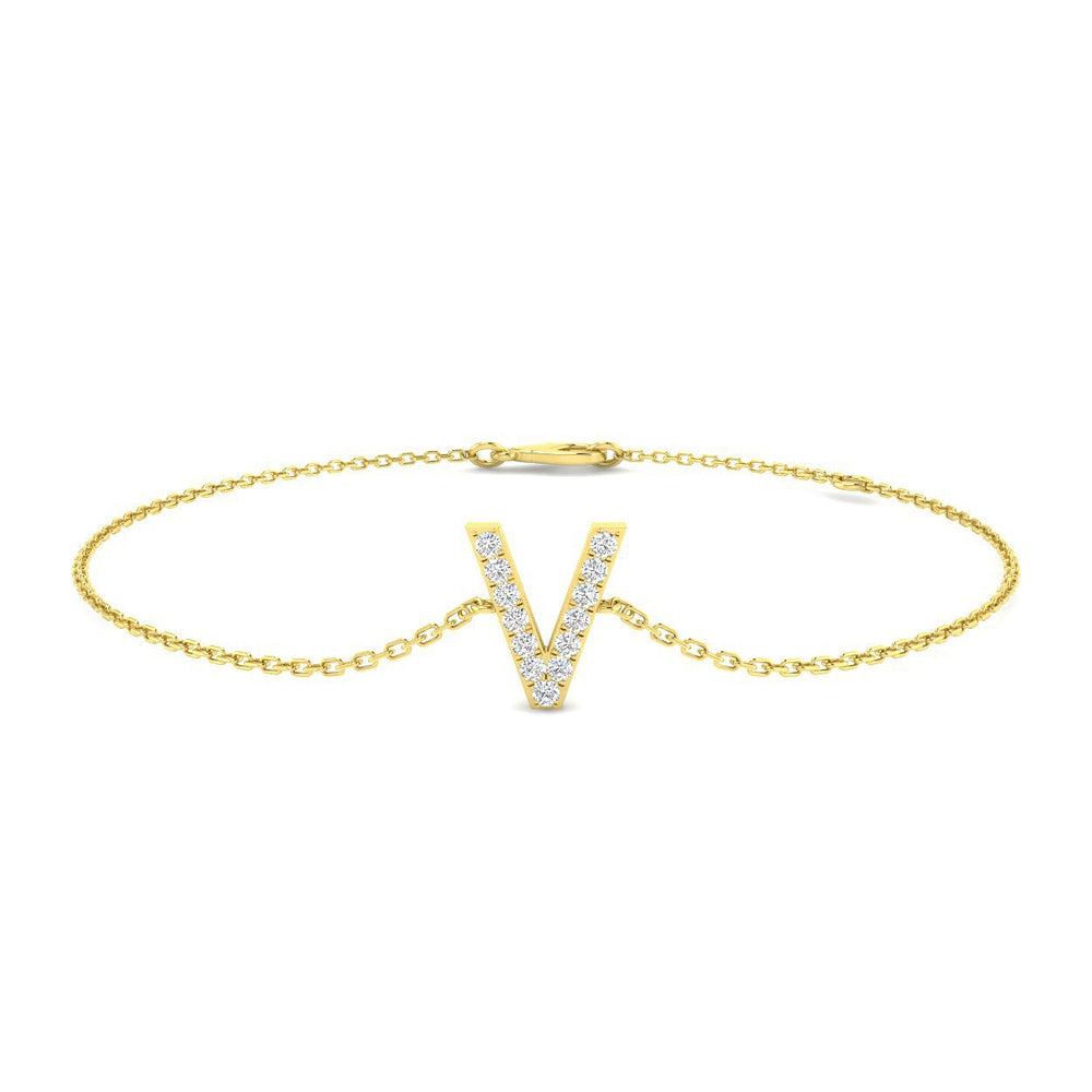 Platinum Alphabet V Diamond Chain Bracelet