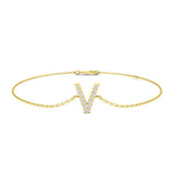 Platinum Alphabet V Diamond Chain Bracelet
