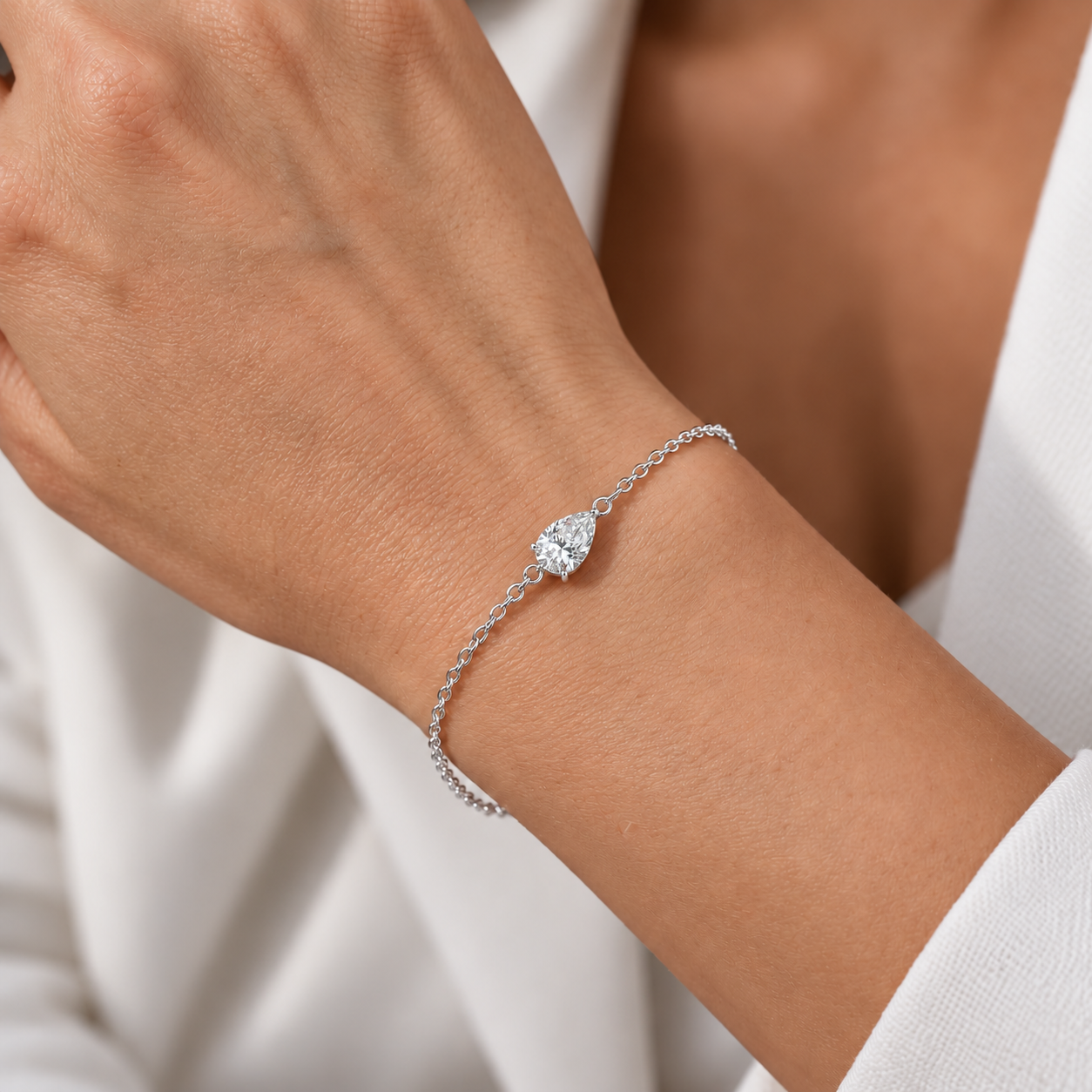 0.50Ct D/VS Lab Grown Pear Diamond Everyday Bracelet 950 Platinum Ready To Ship