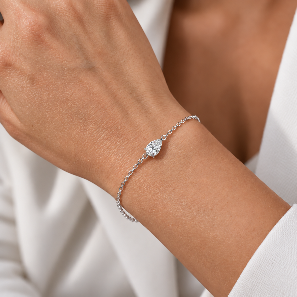 0.50Ct D/VS Lab Grown Pear Diamond Everyday Bracelet 950 Platinum Ready To Ship