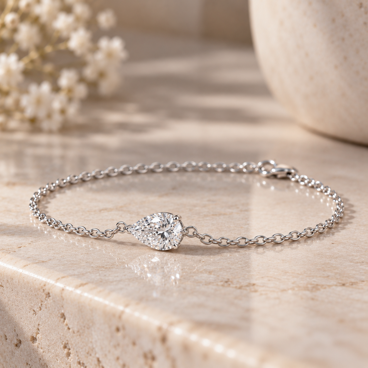 0.50Ct D/VS Lab Grown Pear Diamond Everyday Bracelet 950 Platinum Ready To Ship