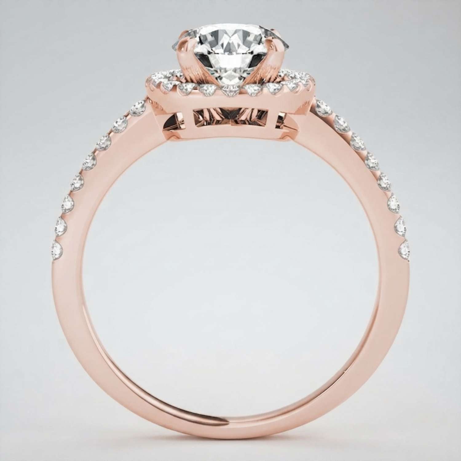 Customizable metal option showcasing a sleek round cut lab diamond ring with pavé details.