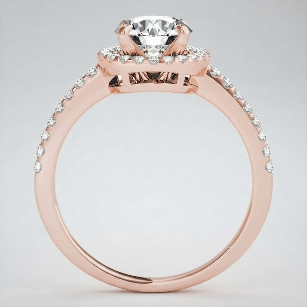 Customizable metal option showcasing a sleek round cut lab diamond ring with pavé details.