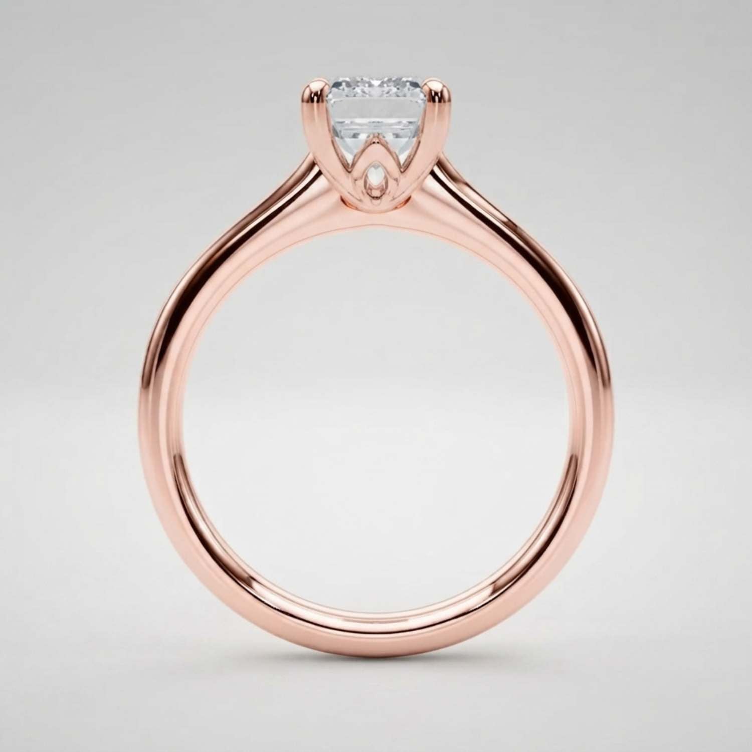 High-resolution macro shot of an IGI certified D-VVS emerald-cut lab diamond solitaire.