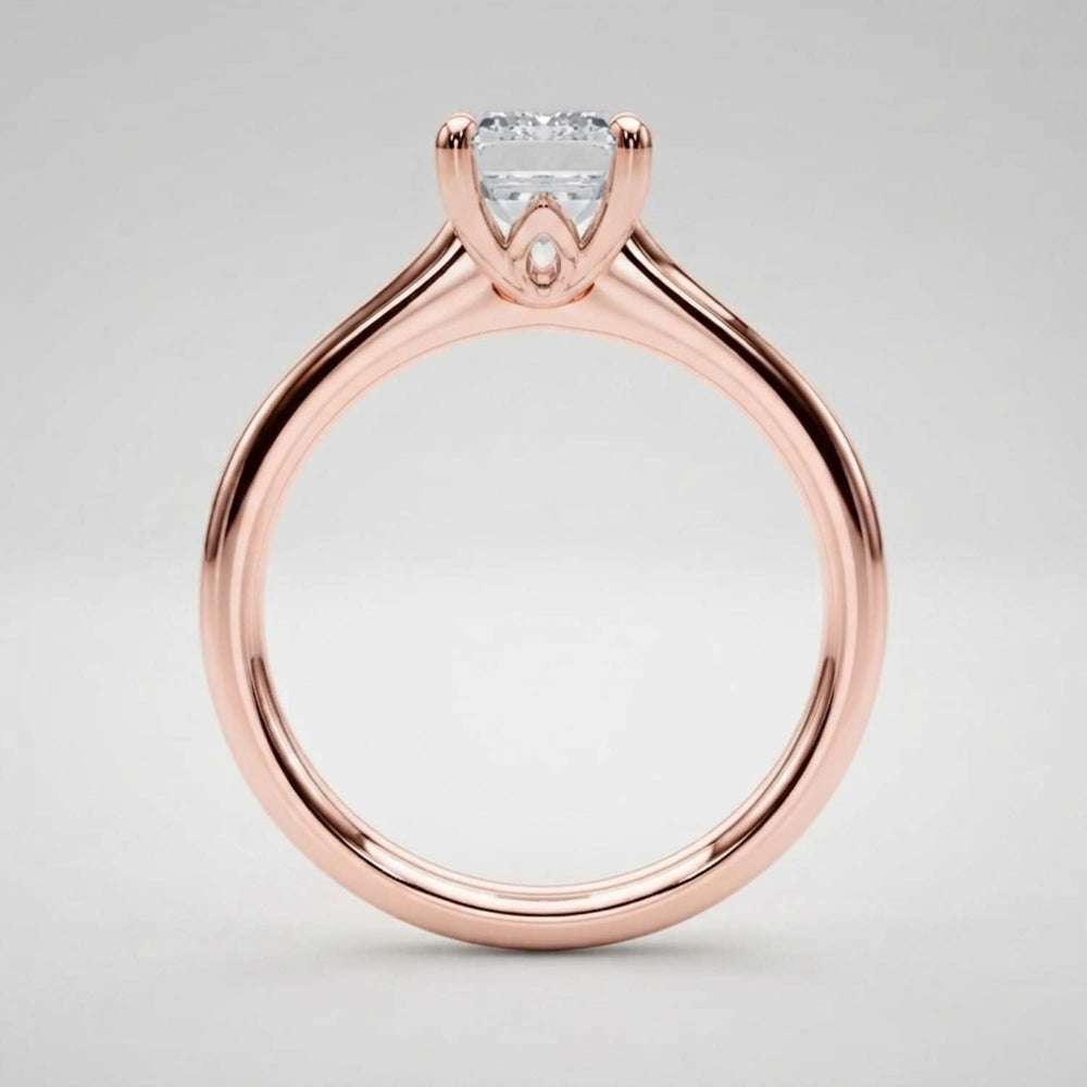 High-resolution macro shot of an IGI certified D-VVS emerald-cut lab diamond solitaire.