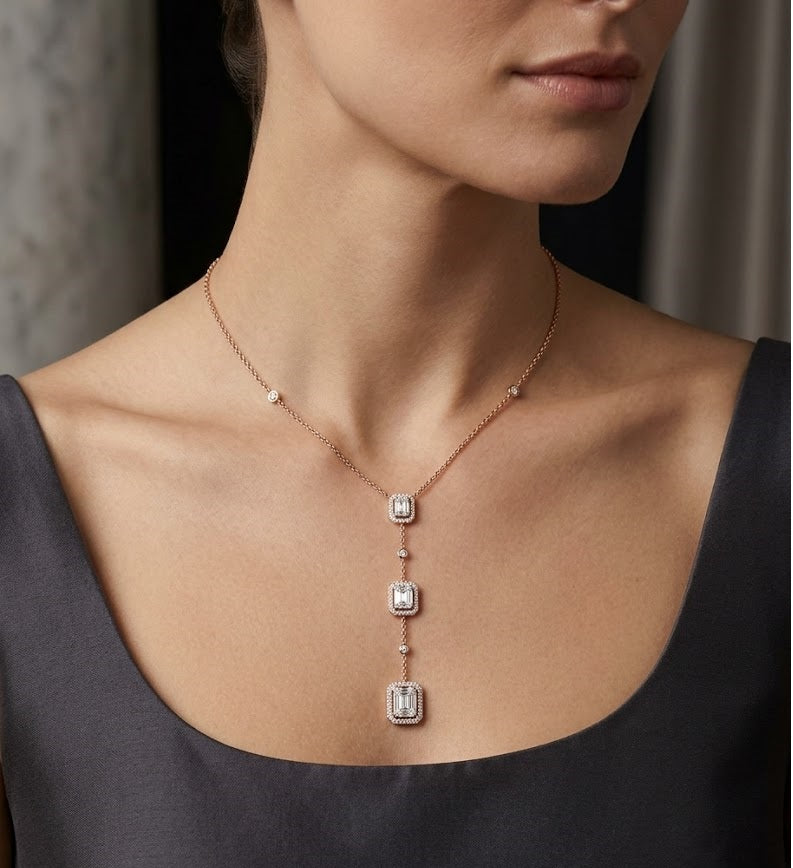 Axmen Diamond Necklace 1.25ct Baguette Brilliant Gold Platinum