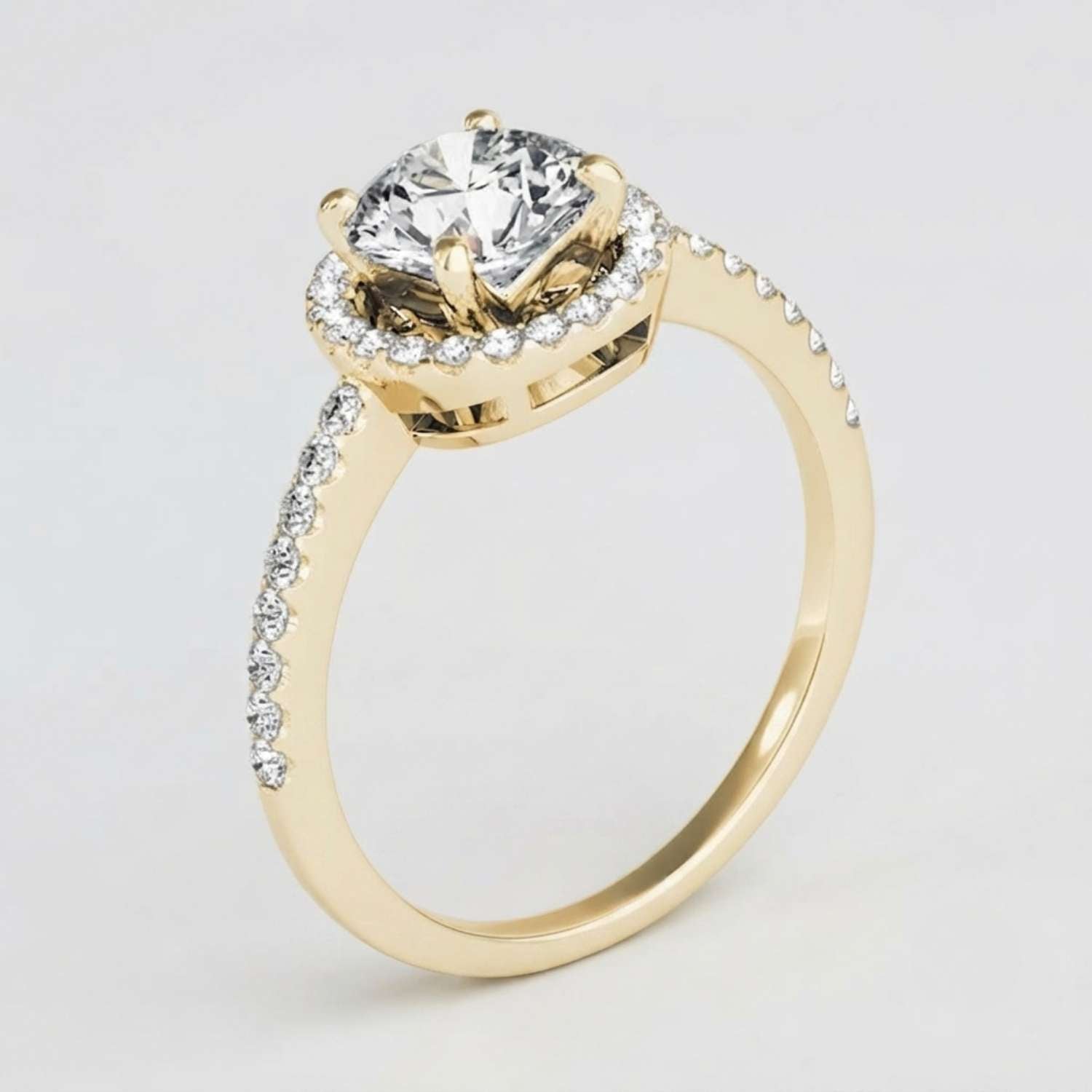 High-resolution macro shot of a DE colour VS clarity round brilliant-cut lab diamond.