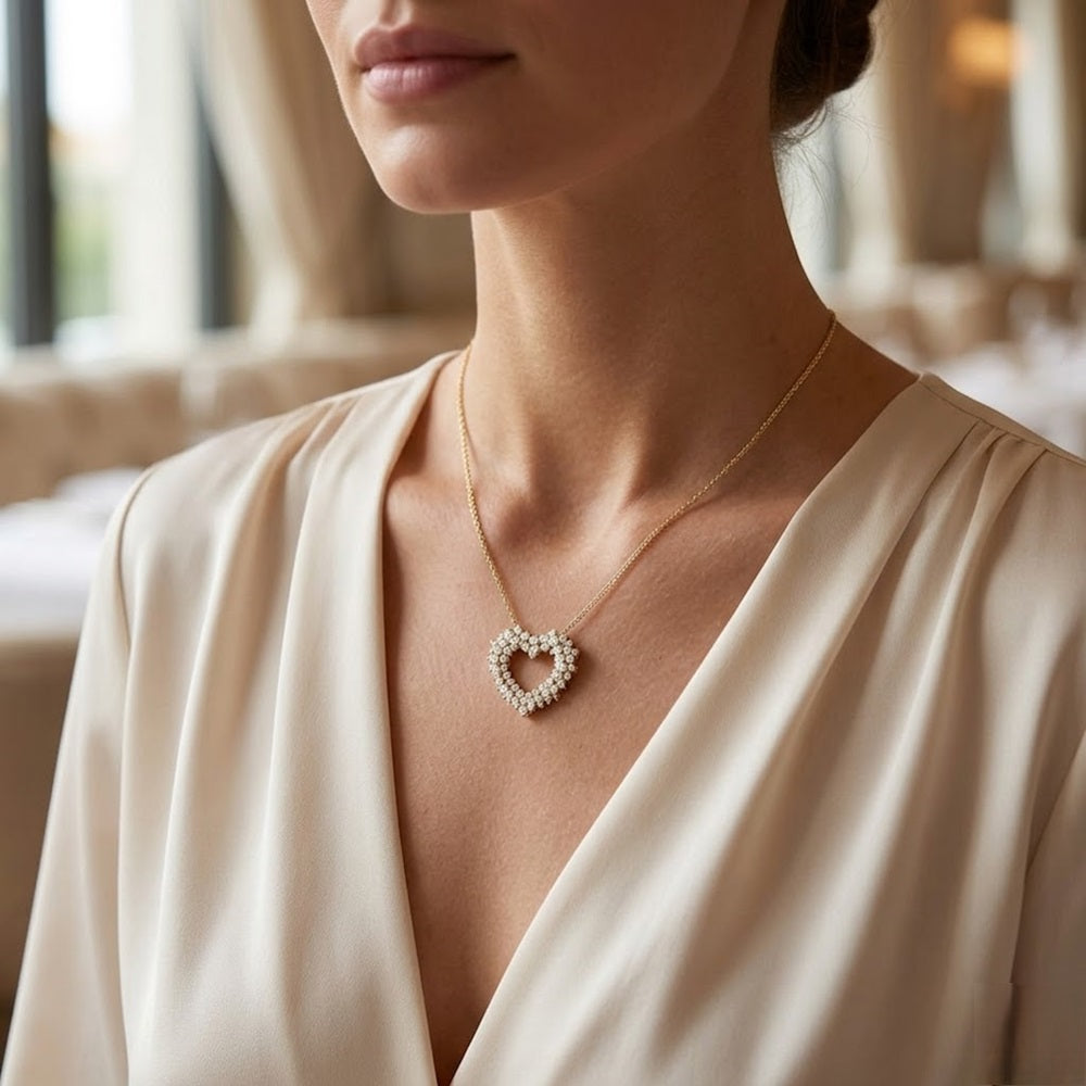Diamond Heart Pendant | Yellow Gold Heart Diamond Without Chain