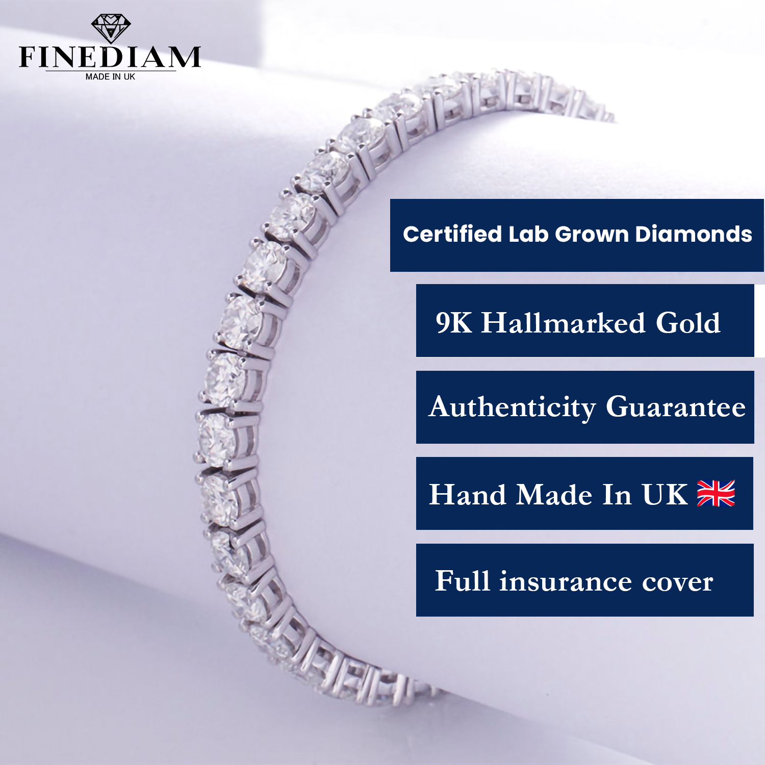 Diamond Tennis Bracelet Box Clasp 18K Rose Gold Valentine's Gift for Wife Hallmarked