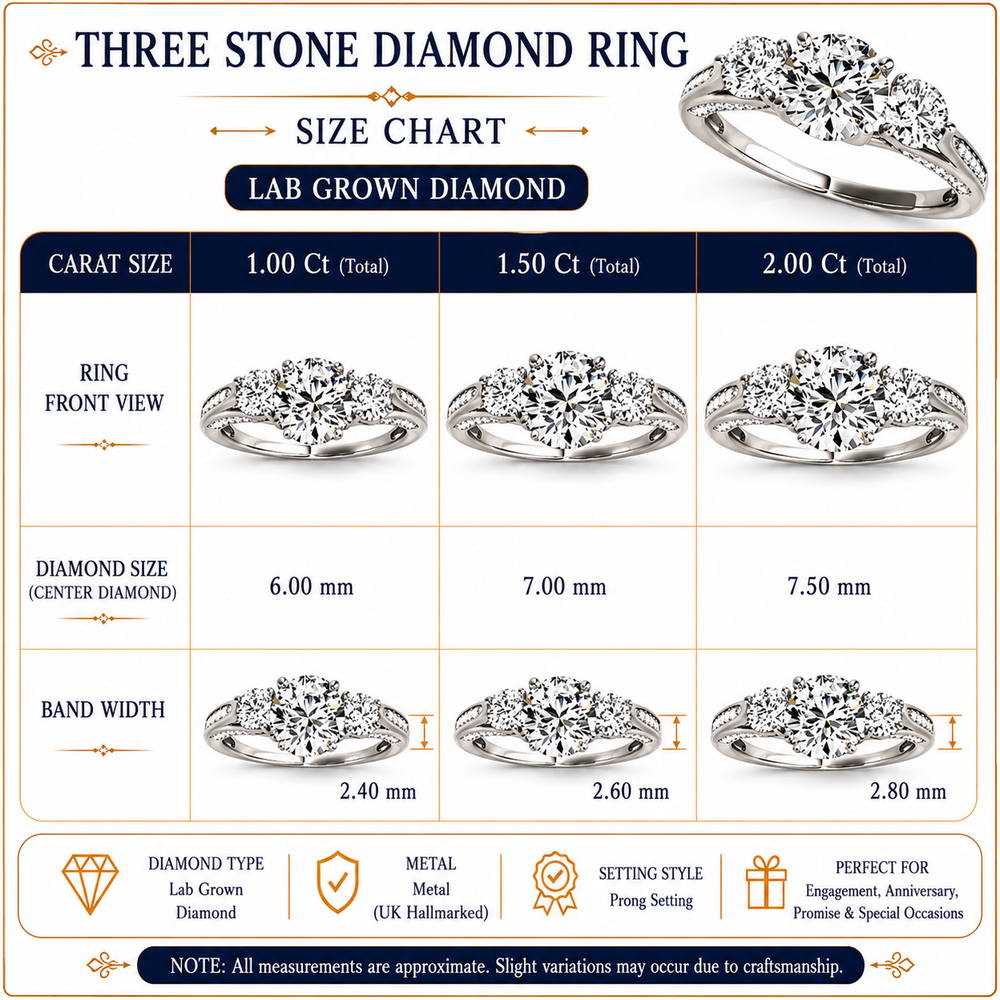 lab grown diamond three stone engagement ring for women