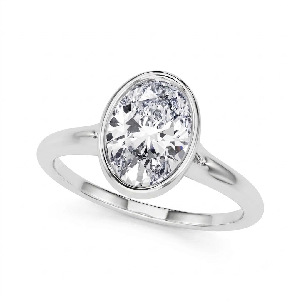 IGI Certified Lab Grown Oval Diamond Bezel Solitaire Engagement Ring