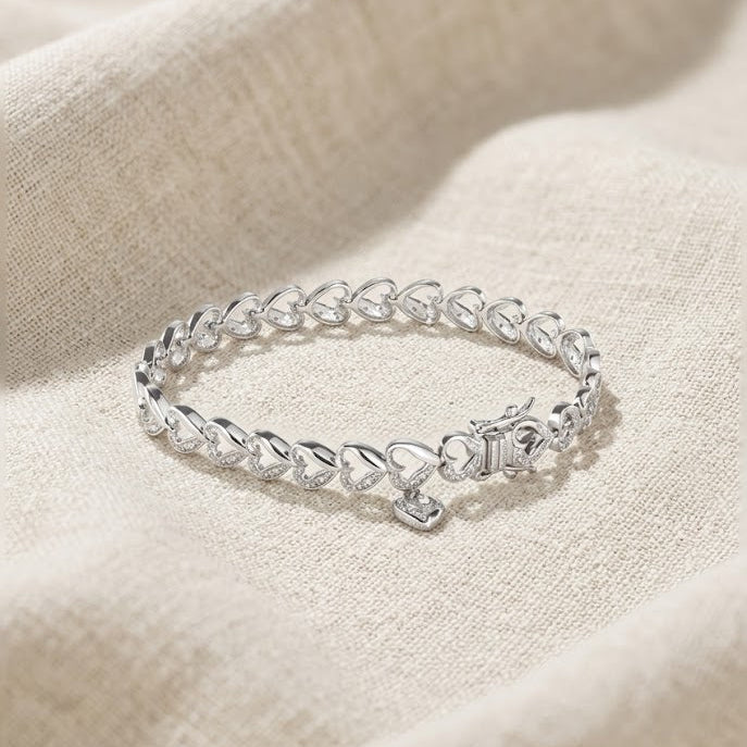 Diamond Heart Sterling Silver Bracelet